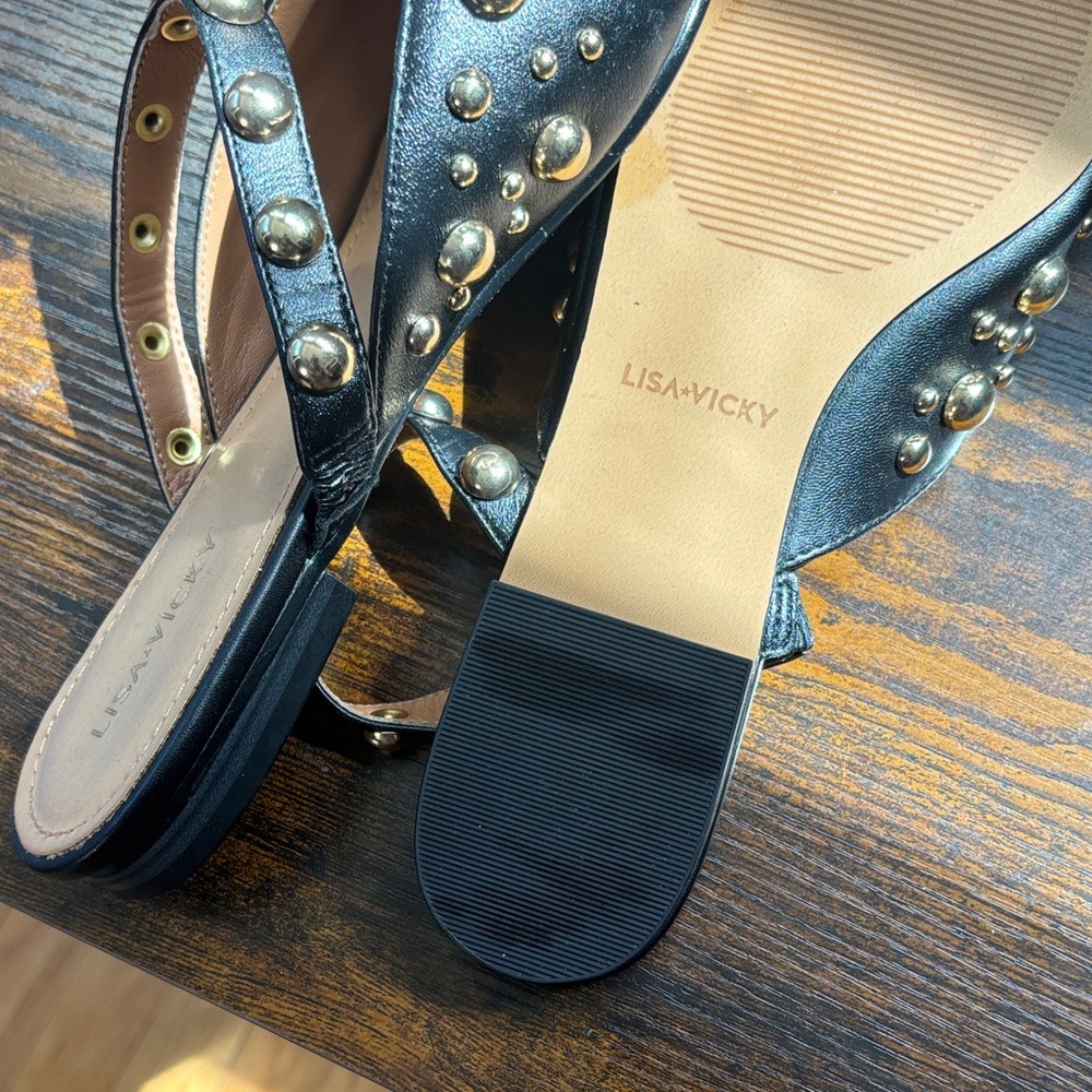 Lisa-Vivien Black Studded Pointed-Toe Mules - Picture 5 of 5